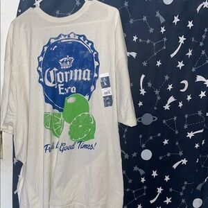 Corona Cream Tee with Blue and Green Design
